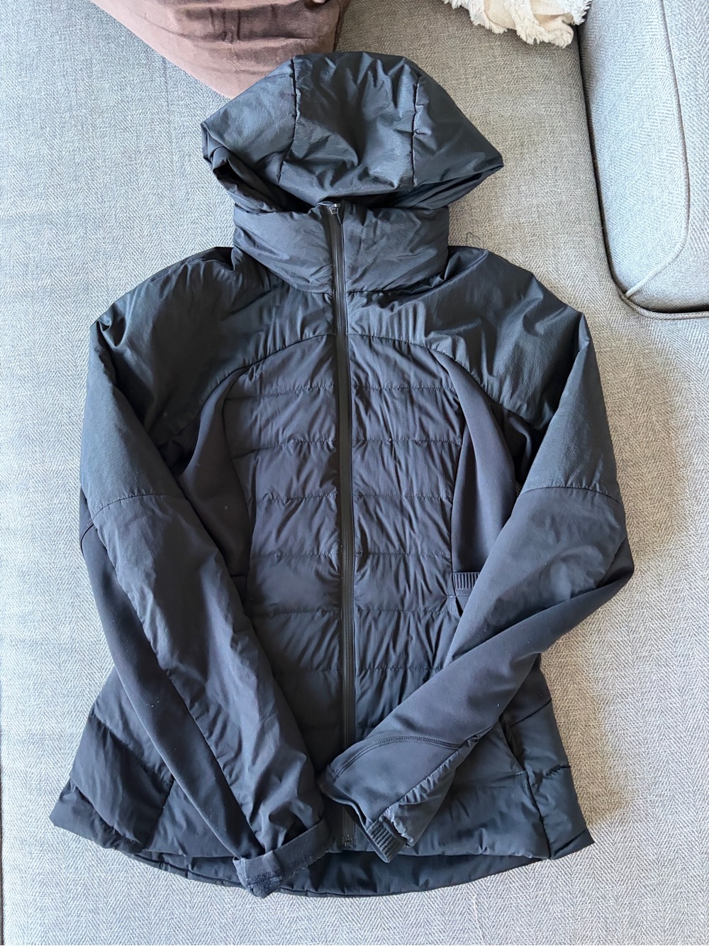 lululemon athletica Black Hooded Quilted Hybrid Puffer Jacket